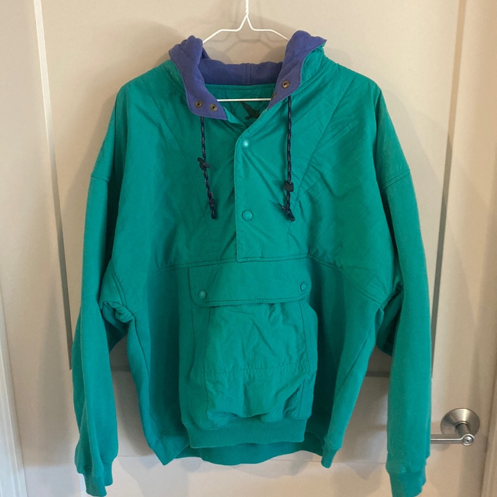 Vintage 80s eddie Bauer Turquoise Kangaroo Pouch Hoodie